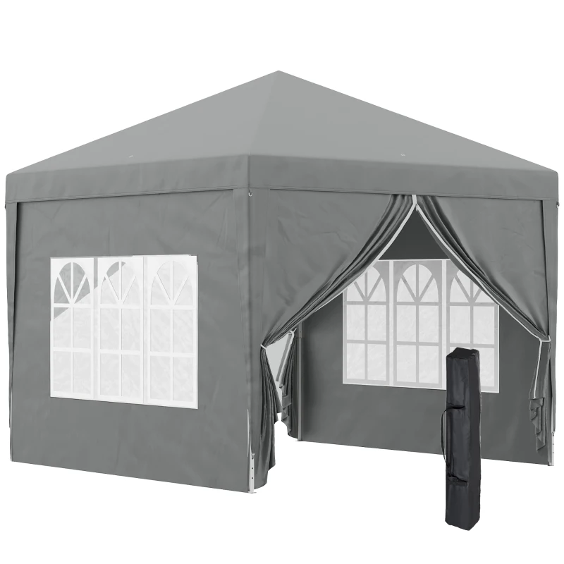 Outsunny Faltbarer Gartenpavillon 3x3 m mit 4 Seitenteilen, aus Stahl und Oxford-Gewebe in Hellgrau