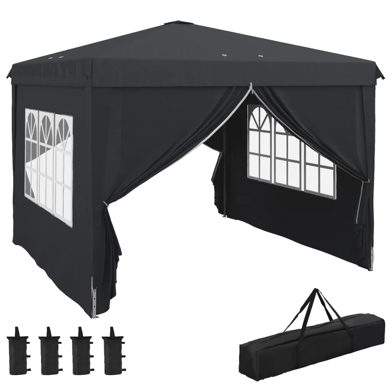 Outsunny Gazebo 3x3 à Hauteur Réglable avec Trous de Drainage et Sac de Transport, en Métal, Gris