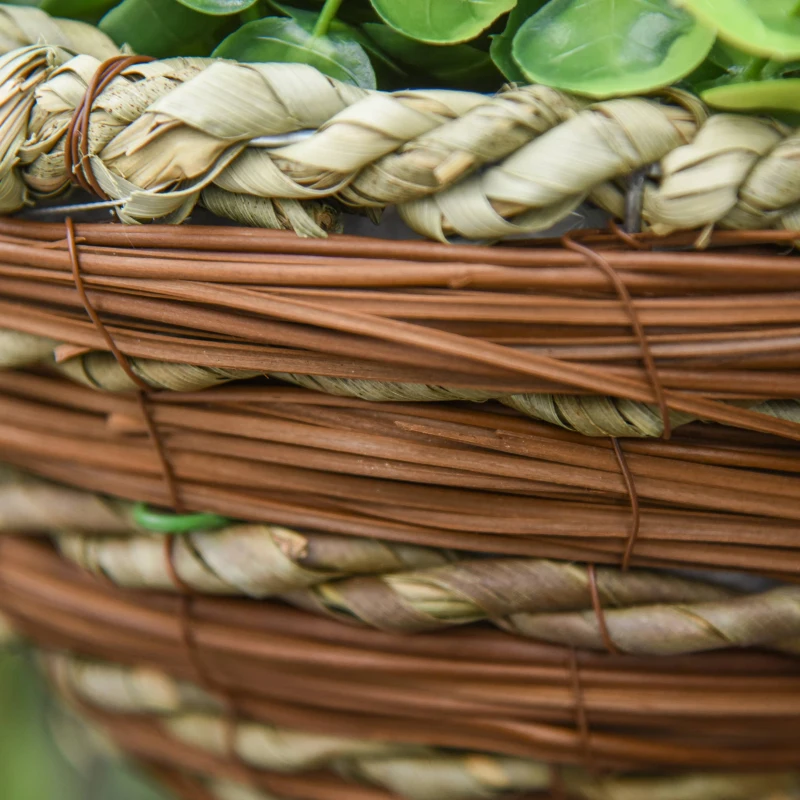 Outsunny Set 2 Künstliche Lisianthus-Pflanzen mit Korb und Haken, Kunststoffpflanzen aus PE und Weide, Ø25x34 cm, Grün und Rosa