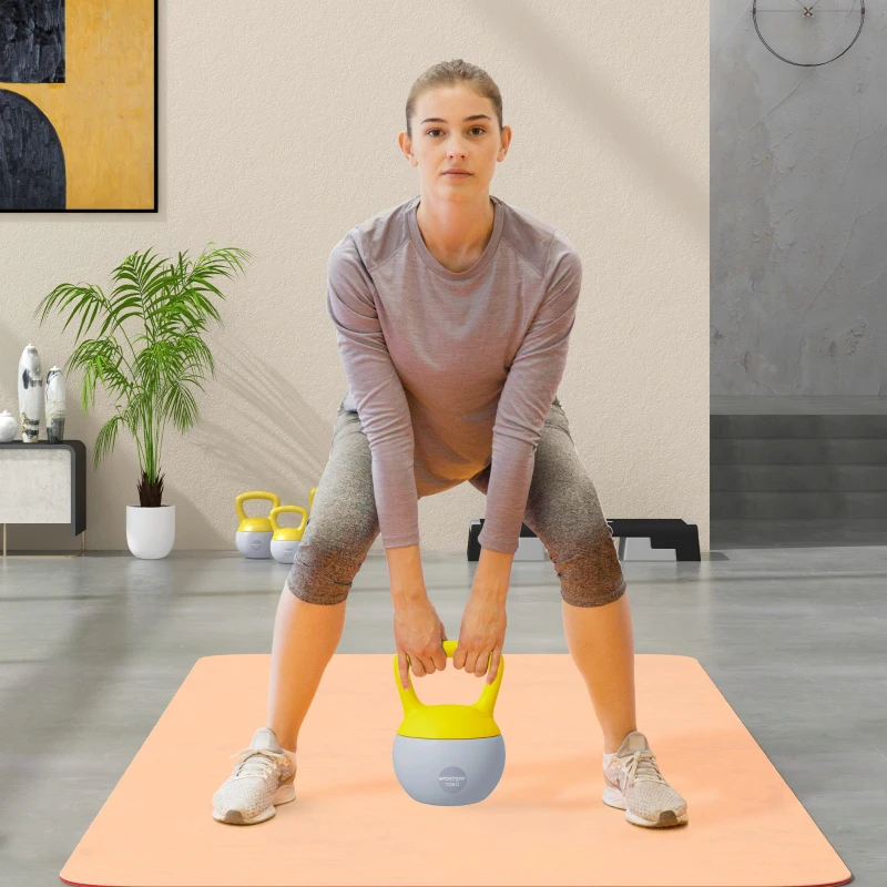 SPORTNOW Kettlebell 10kg Hantel mit rutschfester Griff für Fitness- und Krafttraining, Grau und Gelb