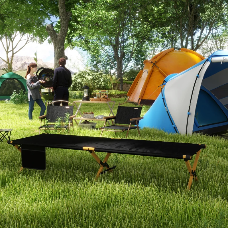 Outsunny Cama de Camping plegable en aluminio con bolsillo lateral - tela Oxford para playa, camping, jardín