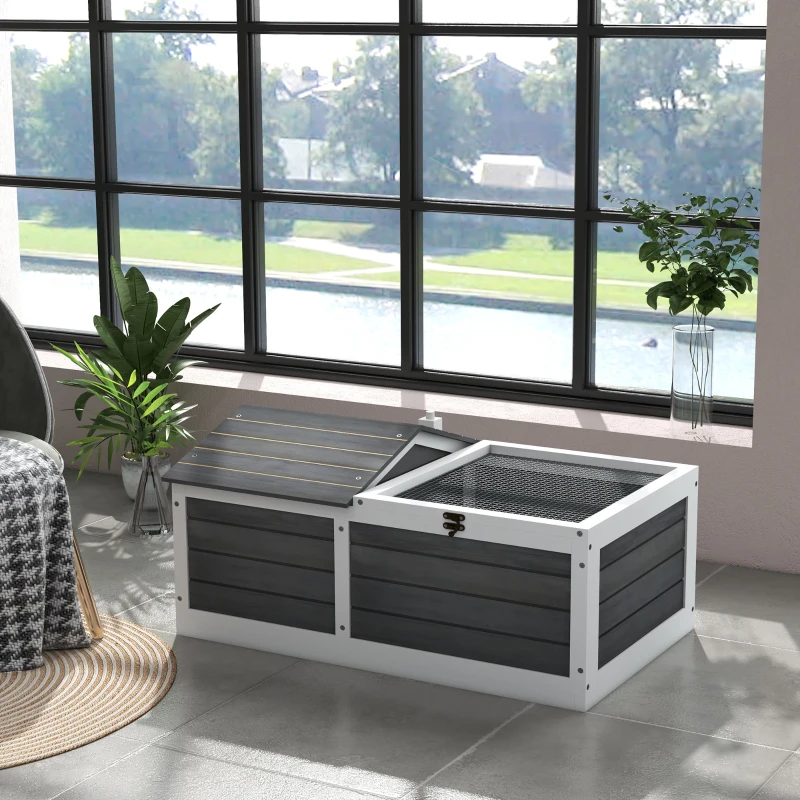 PawHut Casa recinto jaula para pequeño animal tortuga con 2 espacios 86x54x43 cm - madera de pino