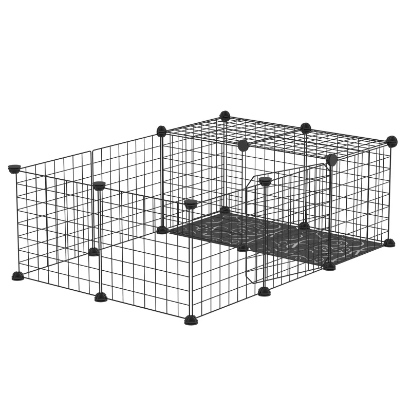 PawHut Recinto para pequeños animales parque para conejos, cobayas y roedores modular, Negro