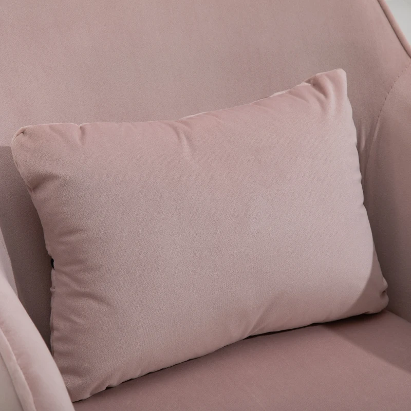 Vinsetto Silla de oficina de terciopelo con masaje cojín lumbar integrado altura ajustable giratoria 360° en Rosa empolvado