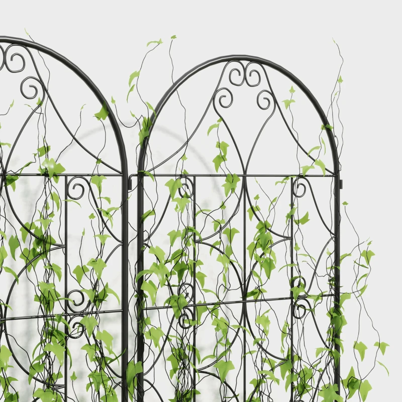 Outsunny Soporte para plantas trepadoras con motivo, pack de 2, enrejado de jardín para vid flores hortalizas metal 50x150 cm Negro