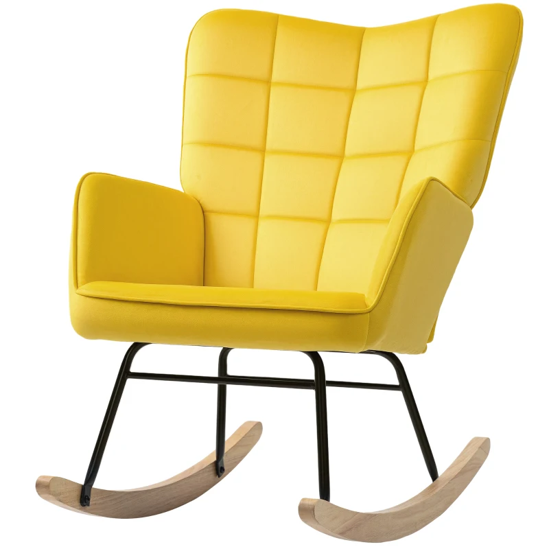 HOMCOM Sillón Mecedora revestimiento en terciopelo estructura de acero 71x98x101 cm Amarillo