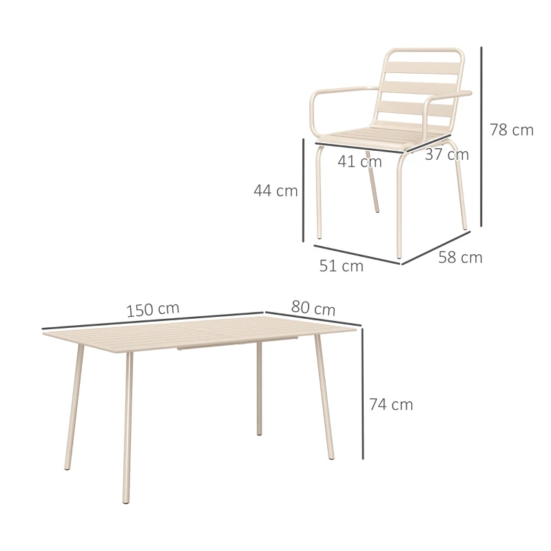 Outsunny Gartenmöbel-Speiseset 7-teilig mit 1 Tisch und 6 stapelbaren Stühlen aus Stahl in Beige