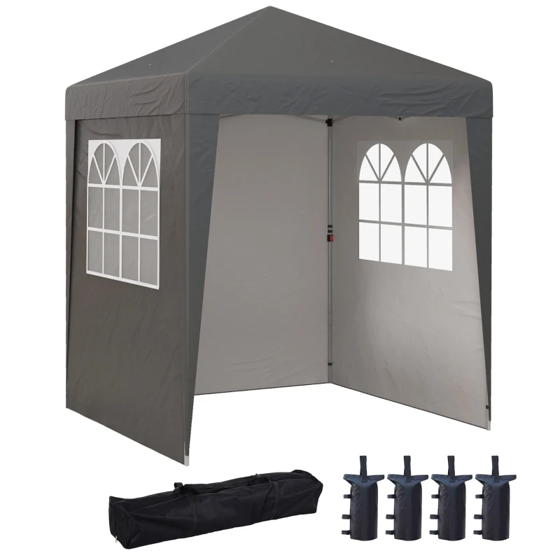 Outsunny Carpa plegable de jardín pop-up plegable, ajustable en altura, protección UV 30+, 3 paredes laterales, Gris