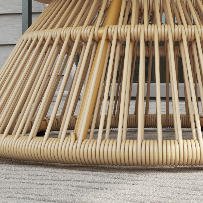 Outsunny Tavolino da Giardino Rotondo, Tavolino d'Appoggio in Resina Effetto Rattan e Piano in Vetro Temperato, Ø60 x 37H cm, Legno naturale