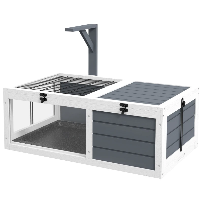 PawHut Casa recinto jaula para tortugas pequeñas con 2 espacios soporte de lámpara 81x48x31,5 cm Gris