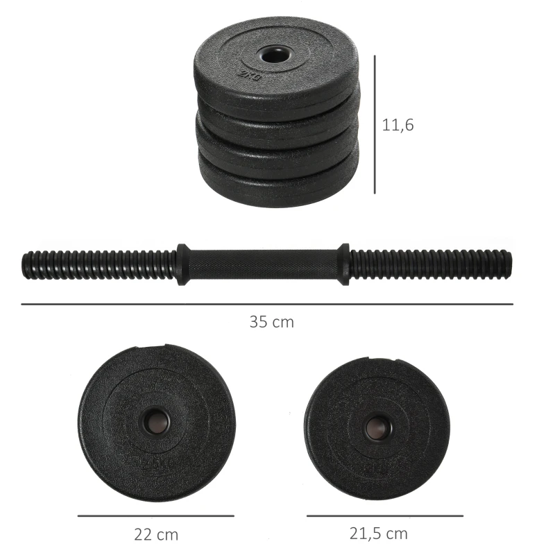 HOMCOM Set de Pesas Cortas Total 20 Kg - Pesas Ajustables - Barras incluidas - Entrenamiento Muscular & Halterofilia - Acero HDPE Negro