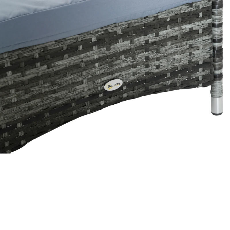 Outsunny Sdraio da Giardino in Polirattan con Schienale Regolabile in 5 Posizioni, Cuscino, Ruote, Portata 160 kg, Sedia Sdraio Relax per Giardino, 200x73x30-103cm, Grigio