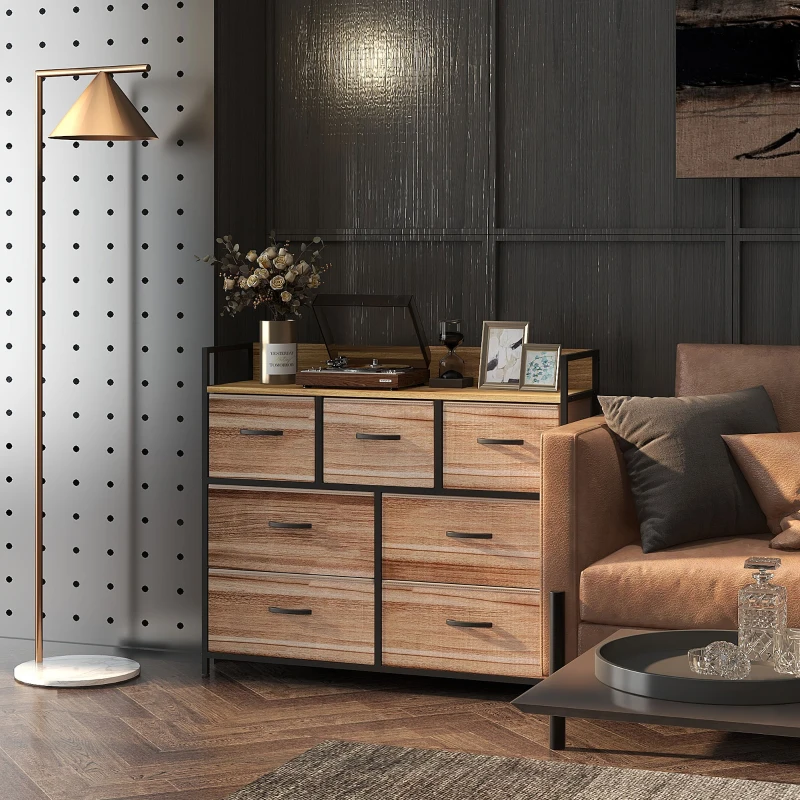 HOMCOM Cassettiera 7 Cassetti in Tessuto Pieghevoli, Struttura in Acciaio, 98 x 29 x 85 cm, Nero