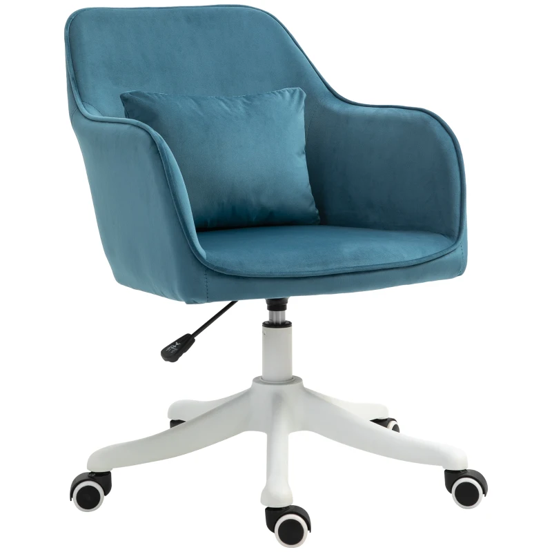 Vinsetto Silla de oficina terciopelo sillón de oficina con masaje y cojín lumbar integrado altura ajustable giratoria 360° Azul