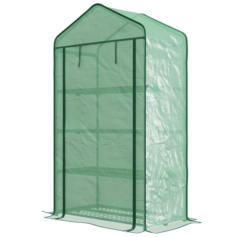 Outsunny Serra da Giardino o Balcone con 4 Ripiani, Acciaio Zincato, Telone Rimovibile PE ad Alta Densità, 90L x 49l x 160H cm, Verde