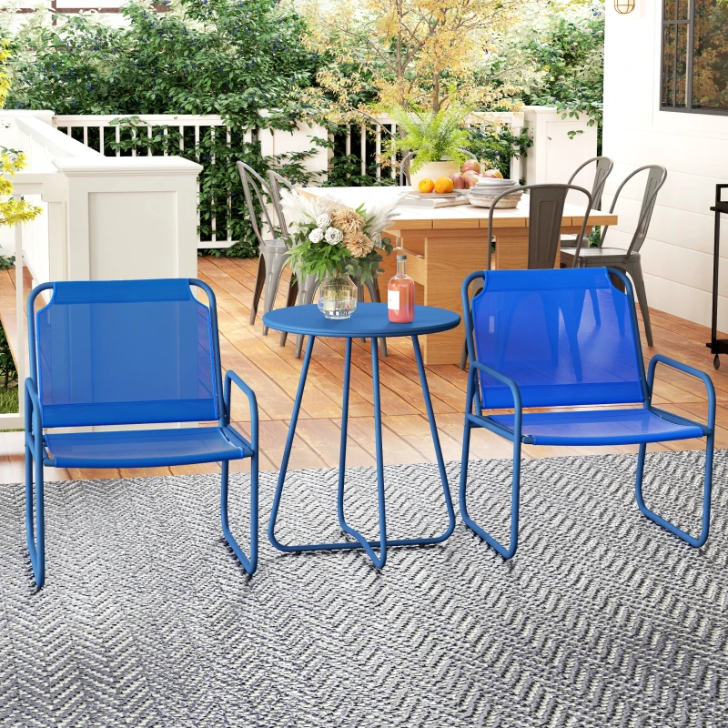 Outsunny 3-teiliges Gartenmöbelset, Gartenlounge, 2 Sessel 1 runder Tisch, Stahl und Mesh-Gewebe, Marineblau