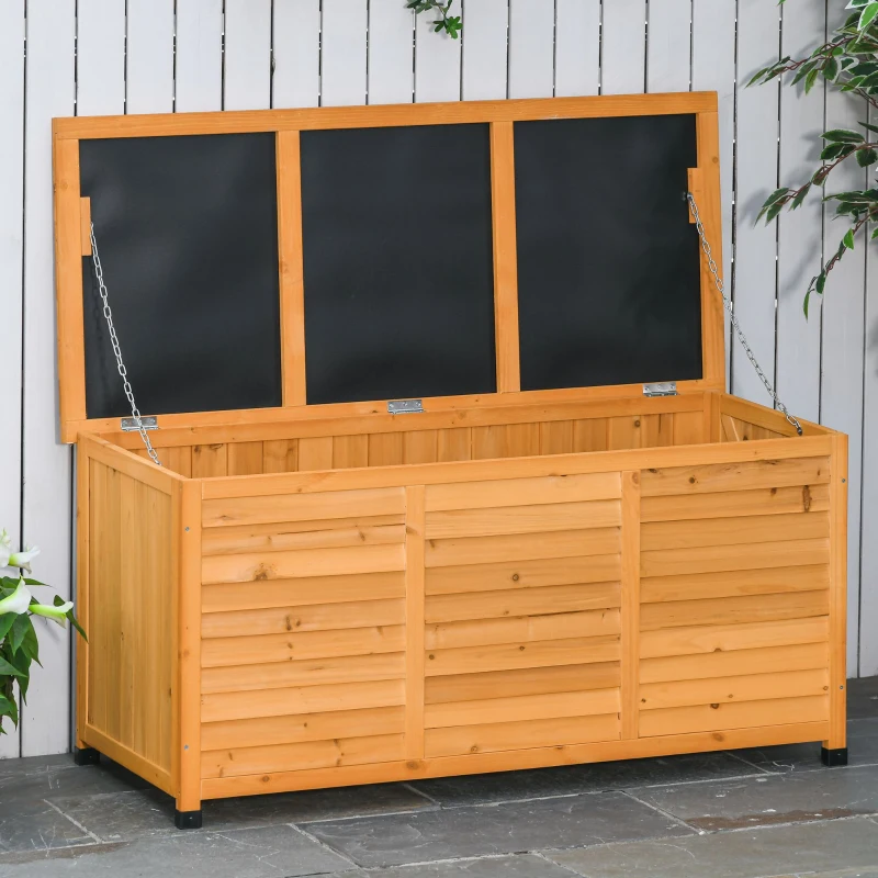 Outsunny Gartenbox, Kissenbox, Cassapanca, Scatola di stoccaggio, baule da giardino, resistente alle intemperie, legno massiccio, 127 x 56 x 60 cm Giallo