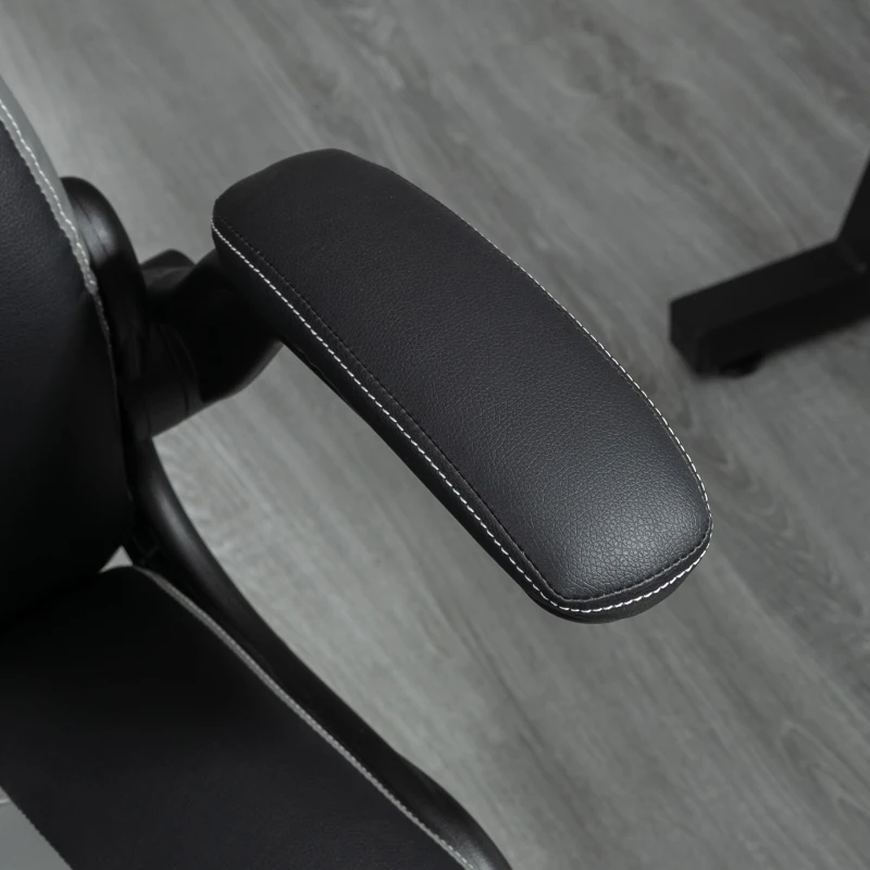 Vinsetto Ergonomischer Gaming-Stuhl mit 360° drehbarer runder Metallbasis Höhenverstellbarer Nackenkissen Klappbare Armlehnen PVC Grau Schwarz