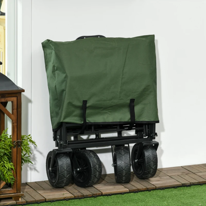 Outsunny Chariot pliant, 110 L, jusqu'à 100 kg, poignée télescopique, cadre en acier, 94 x 57 x 77-100 cm, Kaki