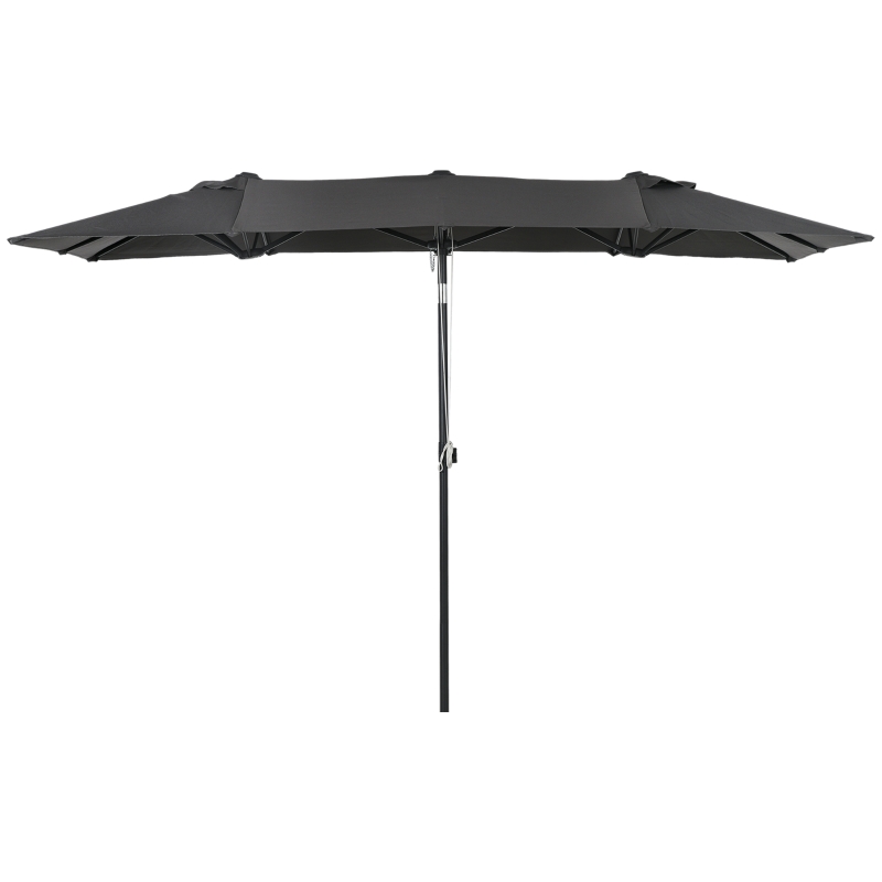 Outsunny Parasol Double Inclinable et Réglable avec Corde, en Polyester et Métal, 150x295x170-214 cm, Gris