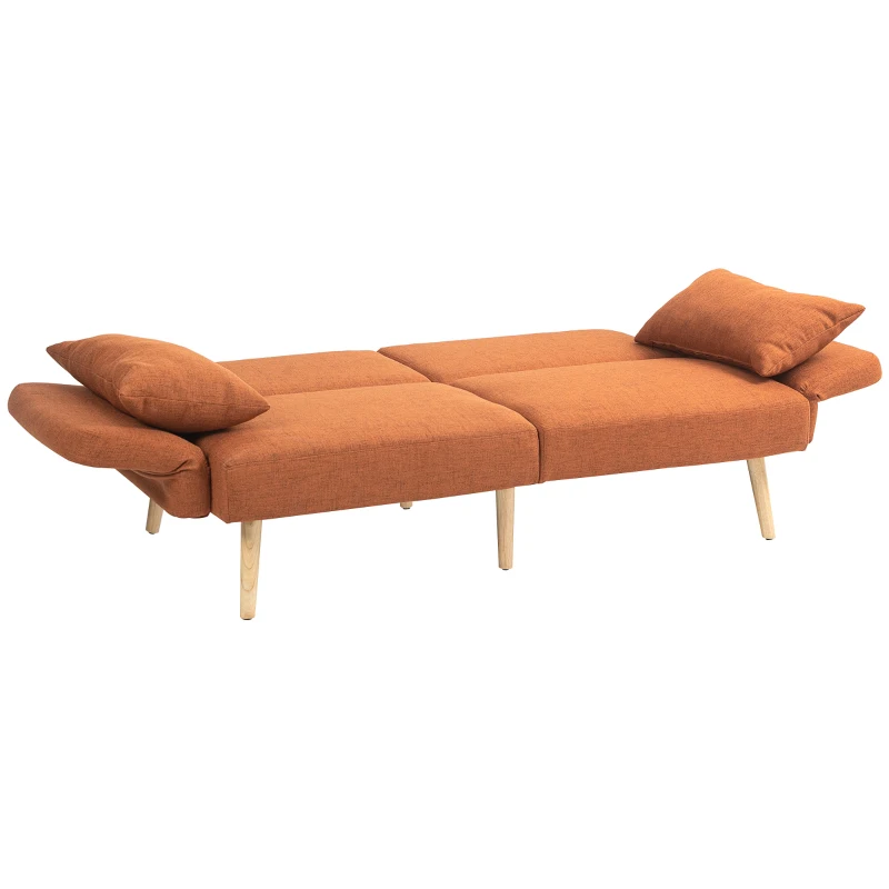 HOMCOM Sofá convertible 3 plazas diseño de sofá cama respaldo reclinable y reposabrazos ajustables tela efecto lino Marrón