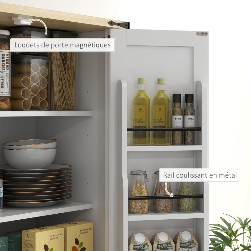 HOMCOM Credenza da Cucina Buffet, 4 Porte, 6 Ripiani a Porta, 1 Cassetto e Ripiani Regolabili, 76,5 x 40 x 181 cm, Bianco