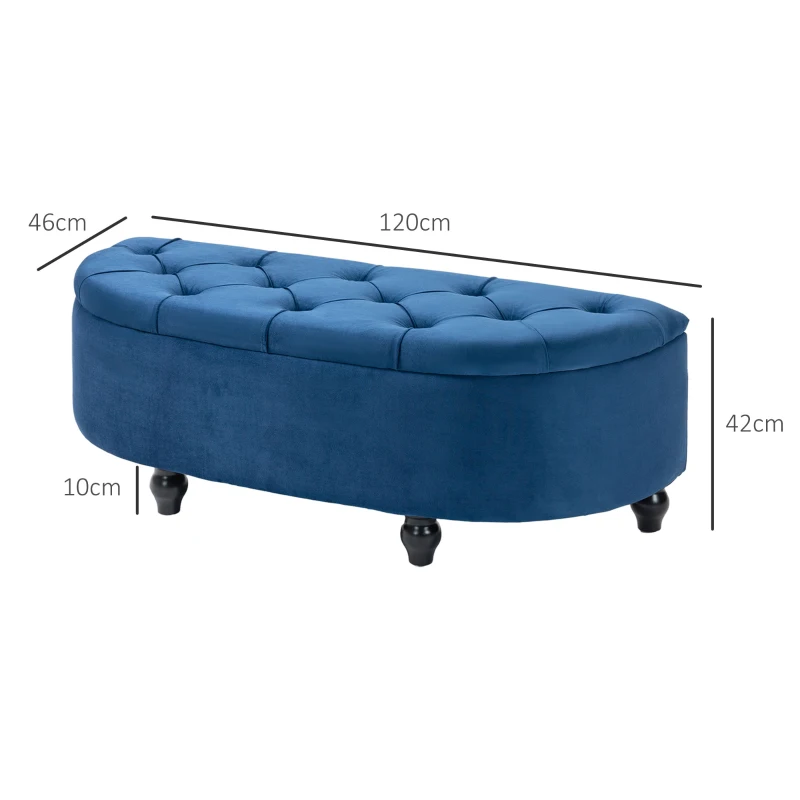 HOMCOM Banco de Almacenamiento con Tapa 2 en 1 Banco capitonado semicircular Patas de madera de caucho revestimiento de terciopelo