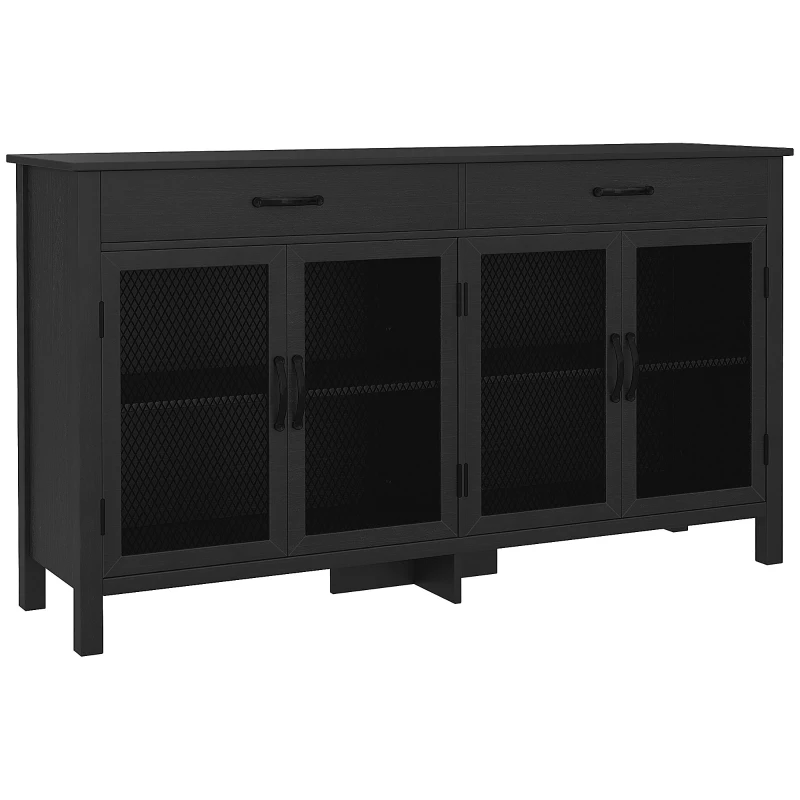 HOMCOM Mueble de Almacenamiento Buffet bajo 4 puertas con estantes ajustables y 2 cajones estilo industrial 150x40x85 cm Negro