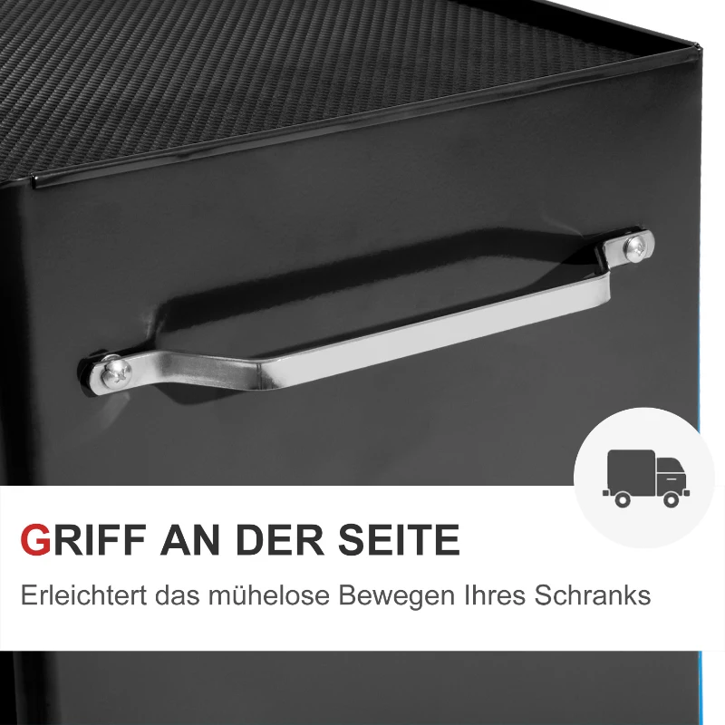 HOMCOM Werkzeugschrank, Werkzeugkiste, 5 Schubladen, rollbar, Stahl, Schwarz(m-7)