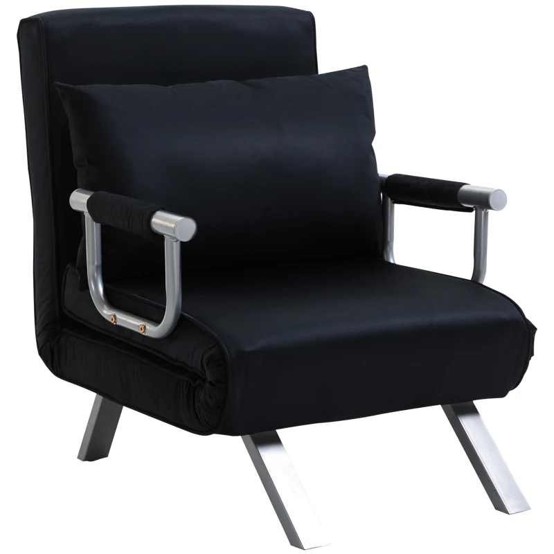 HOMCOM Sillón sillón-cama convertible 1 plaza desenfundable gran confort cojín patas apoyabrazos metal ante Negro