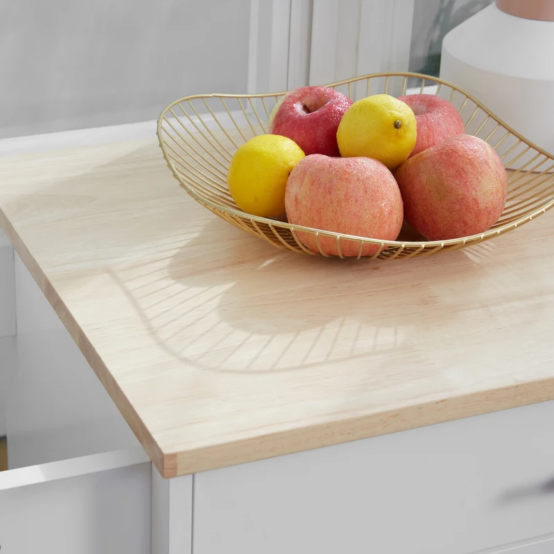 HOMCOM Carrello da Cucina con Ruote, Isola da Cucina con Cassetto, Armadio e Porta-Strofinacci, Bianco