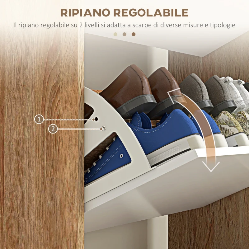 HOMCOM Scarpiera Salvaspazio a 3 Cassetti con Ripiano Regolabile per 18-24 Paia di Scarpe, 72x24x119cm, Bianco