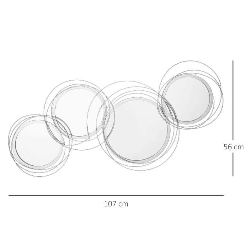 HOMCOM Conjunto de 4 espejos redondos en metal plateado 107x56 cm