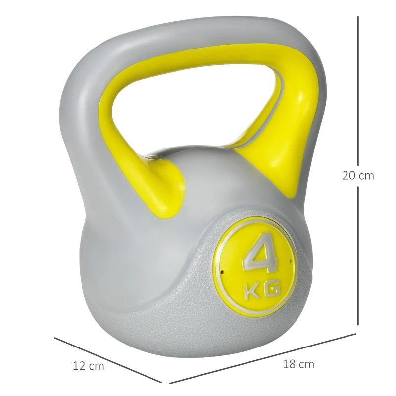 SPORTNOW Kettlebell 4kg din PU si nisip cu baza plana si maner comod, 18x12x20 cm, Galben