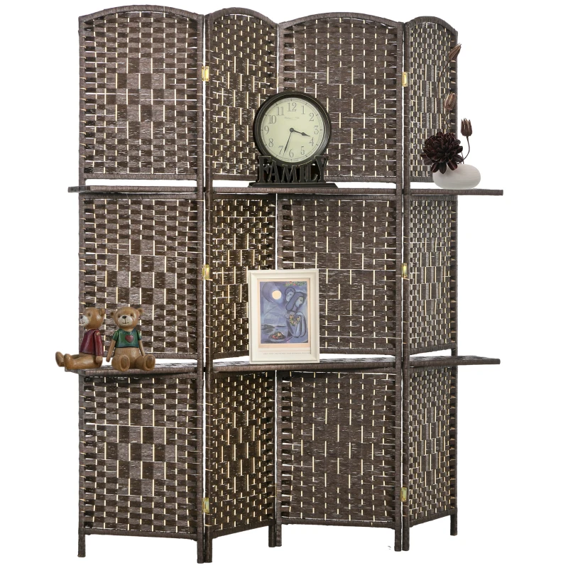 HOMCOM Biombo separador de ambientes 4 paneles 160x170 cm con 2 estantes plegable en madera