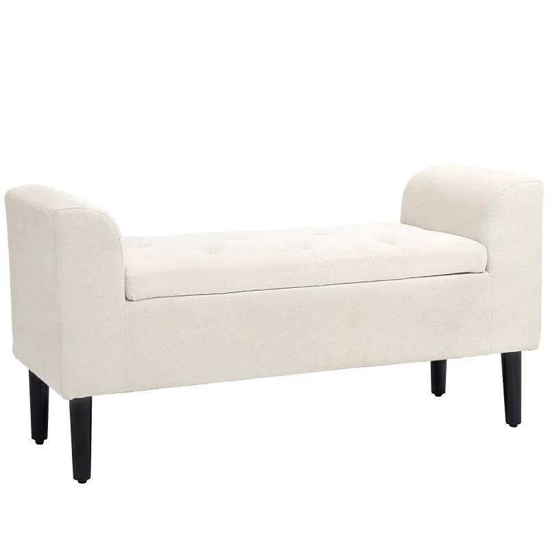 HOMCOM Banco de almacenamiento capitonado con apoyabrazos para dormitorio entrada sala Beige