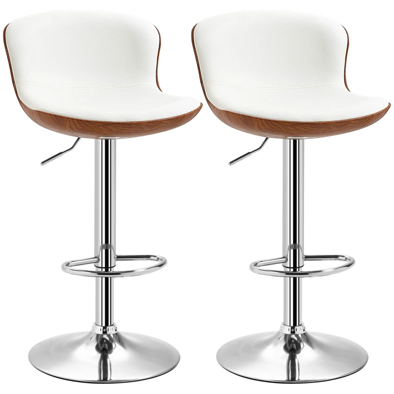 HOMCOM Conjunto de 2 Taburetes de bar de Diseño Contemporáneo Altura de Asiento Ajustable 64-85 cm Giratorio 360°