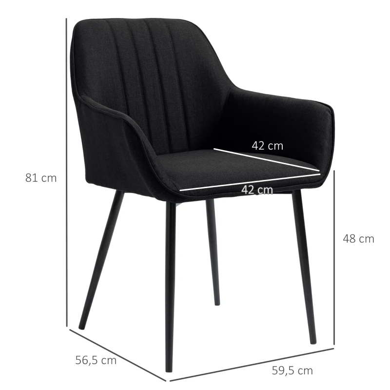 HOMCOM Conjunto de 2 Sillas de Comedor Sillas de Visitante Diseño escandinavo - Conjunto de 2 sillas - Patas de metal Negro