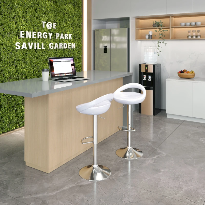 HOMCOM Conjunto de 2 Taburetes de bar Giratorios con Reposapiés Altura Ajustable Base de Acero Asiento de ABS Blanco
