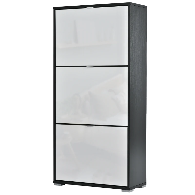 HOMCOM Mueble para Zapatos 3 Puertas abatibles 3 Compartimentos MDF Negro Blanco lacado