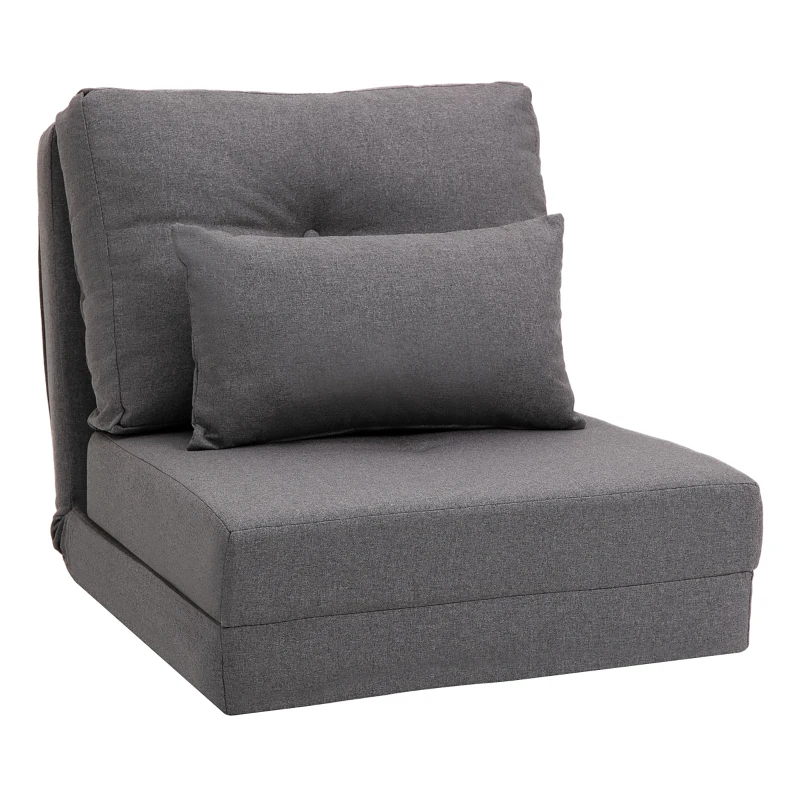HOMCOM Sofá de Suelo Colchoneta Plegable Diseño 2 en 1 cojín extraíble 60x80x56 cm Gris Oscuro