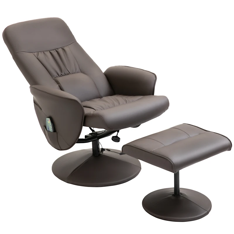 HOMCOM Sillón de Masaje con Reposapiés Sillón de Masaje Eléctrico con Función Reclinable 10 Puntos de Masaje Sillón de TV Giratorio