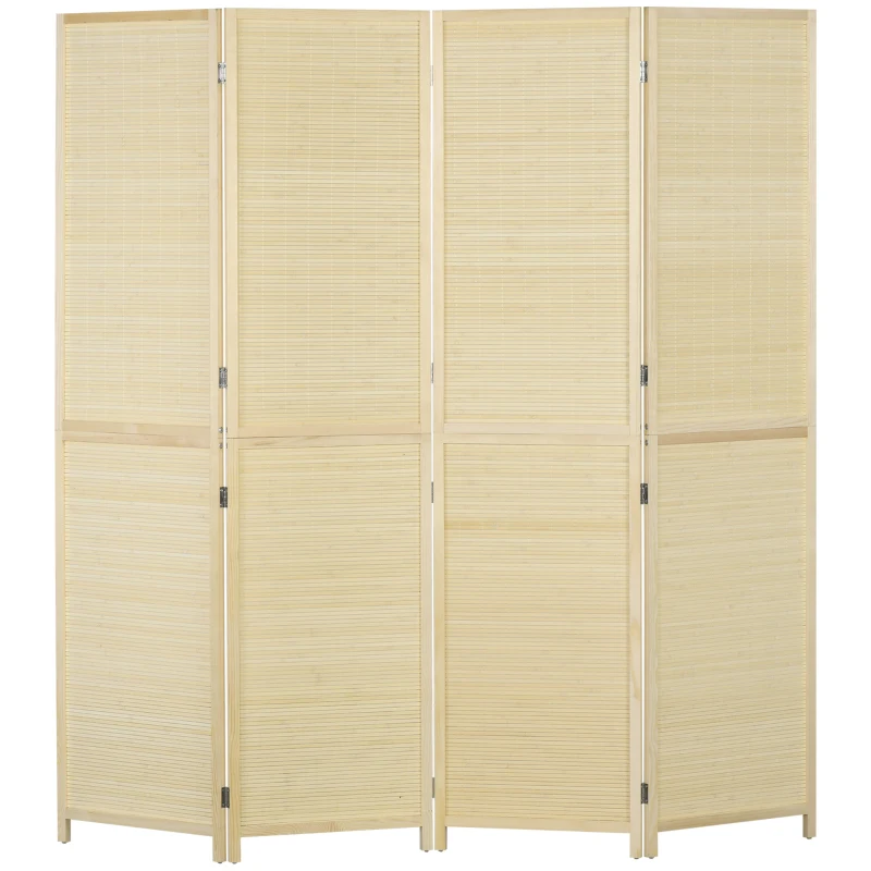 HOMCOM Biombo en bambú 4 paneles 180x180 cm separador de ambiente biombo de separación plegable - natural