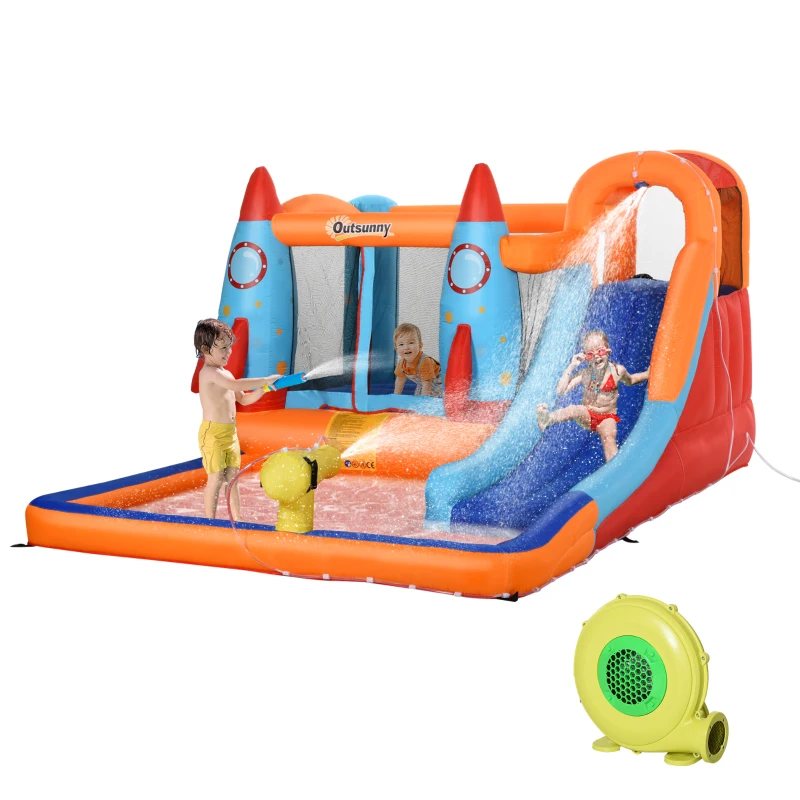 Outsunny Castillo Hinchable para Niños Piscina con Tobogán y Trampolín, Bomba Eléctrica, 350x250x185 cm, Multicolor