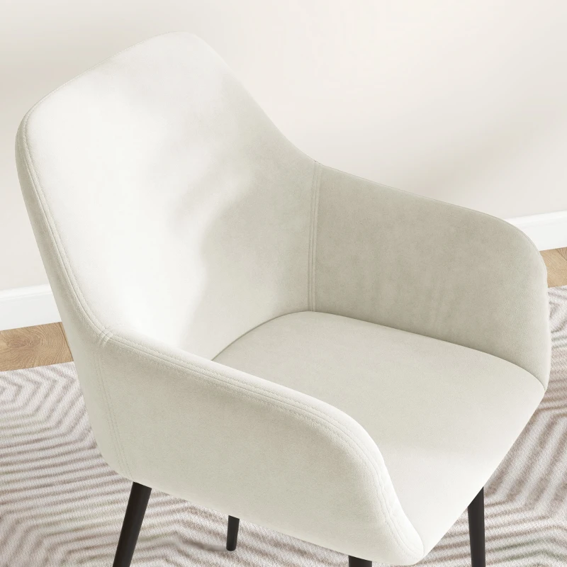 HOMCOM Conjunto de Sillas de Comedor Nórdicas Tapizadas con Brazos Curvos en Tela de Terciopelo 54x57x80 cm Crema(m-3)