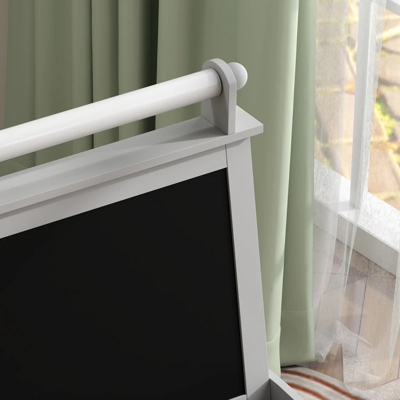 Outsunny Cavalletto per Bambini 3 in 1 con Lavagna Bianca Magnetica, Lavagna per Gessetti, Rotolo di Carta, 2 Cestini, 3-6 Anni, Grigio