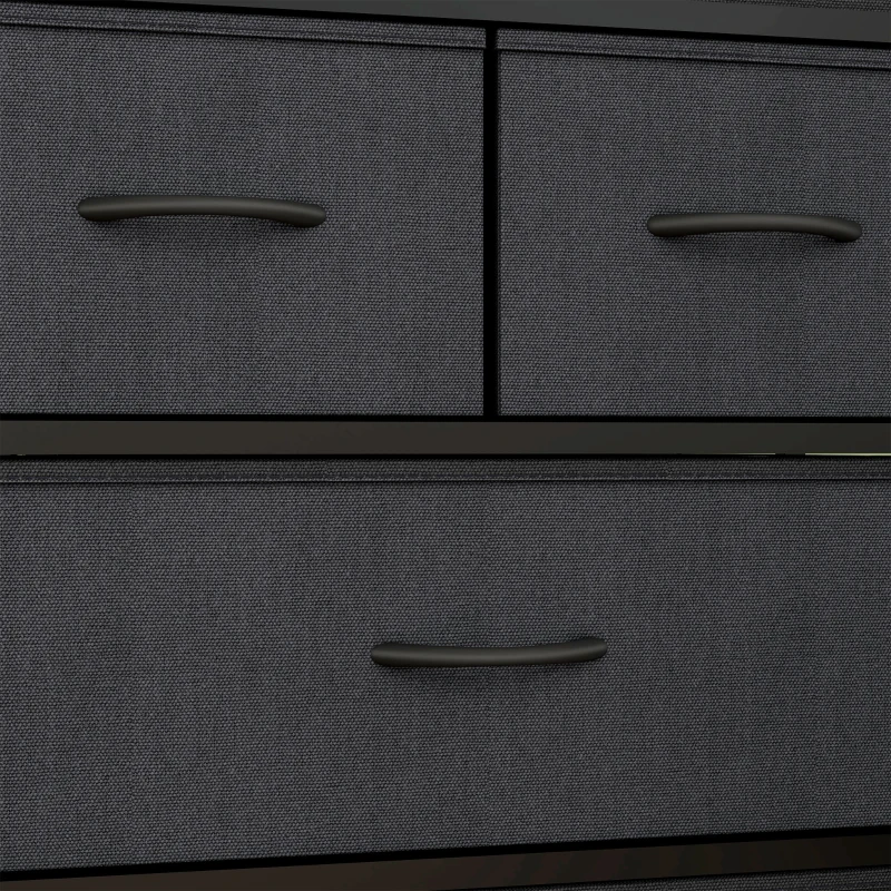 HOMCOM Cómoda Mueble de Almacenamiento 5 cajones en tela amovibles y 2 estantes estructura acero 58x30x120 cm Negro