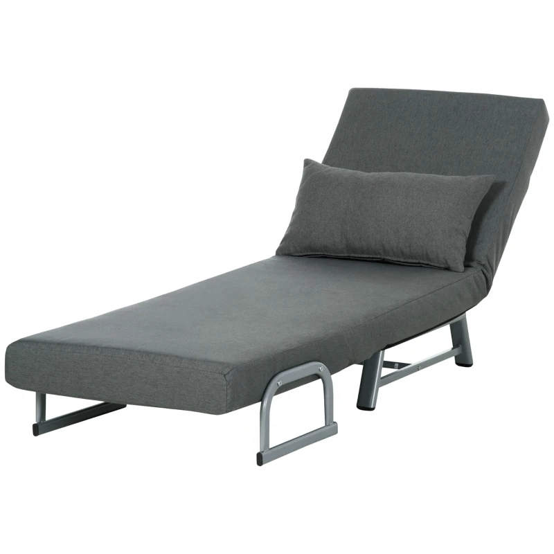 HOMCOM Sillón convertible inclinable 1 plaza grand confort con cojín lumbar y reposabrazos base de metal lino Gris Oscuro