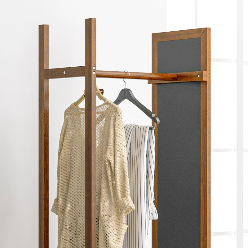 HOMCOM Espejo 2 en 1 Espejo Espejo de Cuerpo Entero Perchero 1 Barra para Ropa 3 Estantes 35,8x59,8x170 cm Natural