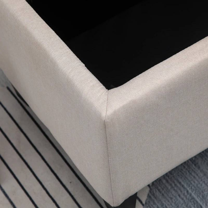 HOMCOM Banco con Almacenamiento Banco de Tronco para Vestíbulo Dormitorio Sala de Estar Poliéster Madera de Goma Blanco 100x40x44 cm